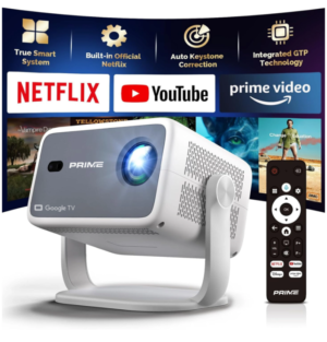 Prime GTV Pro 2026 Smart Projector | Official GTV OS | Netflix OTT Certified | 14000 Lumens | 4K Ultra HD Support | HDR10 | Dolby Digital Audio | 14W Dual Speakers | HDMI ARC | WiFi 6 & Bluetooth 5.2 | AI Smart Features | Wireless Screen Mirroring | Portable Home Theater Projector